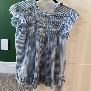 Anthropologie blue and white striped top.100% cotton.